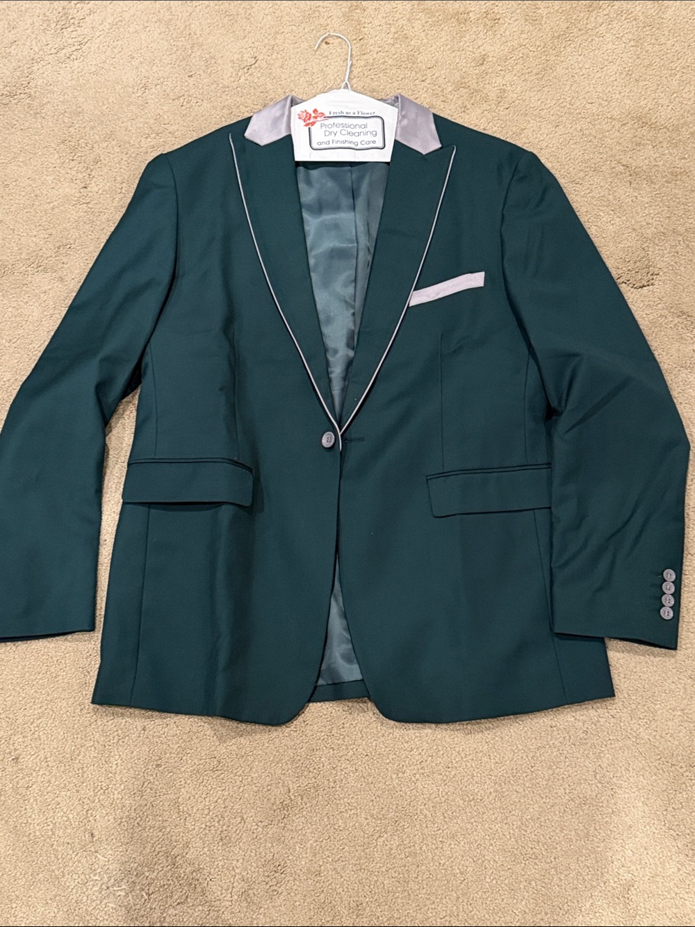 Men's Green Tuxedo Blazer with Contrast Trim